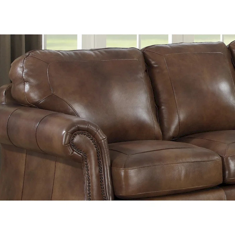 Ensemble canapé, causeuse et fauteuil en cuir italien brun cognac Sterling