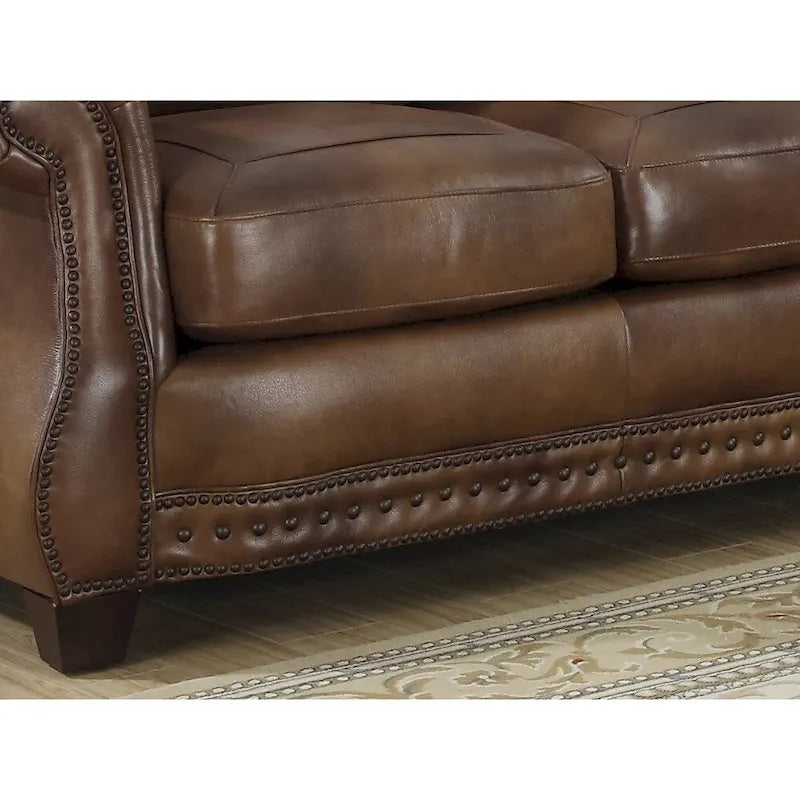 Ensemble canapé, causeuse et fauteuil en cuir italien brun cognac Sterling