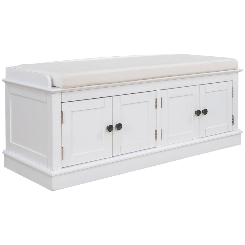 Banc de rangement avec 4 portes et étagères réglables, banc à chaussures avec coussin amovible
