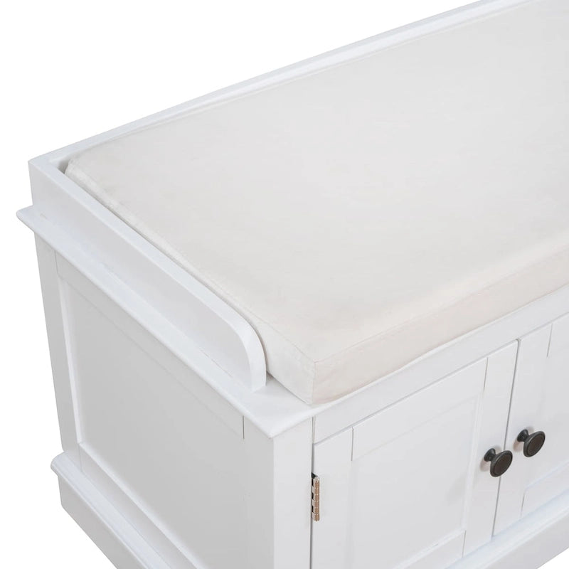 Banc de rangement avec 4 portes et étagères réglables, banc à chaussures avec coussin amovible