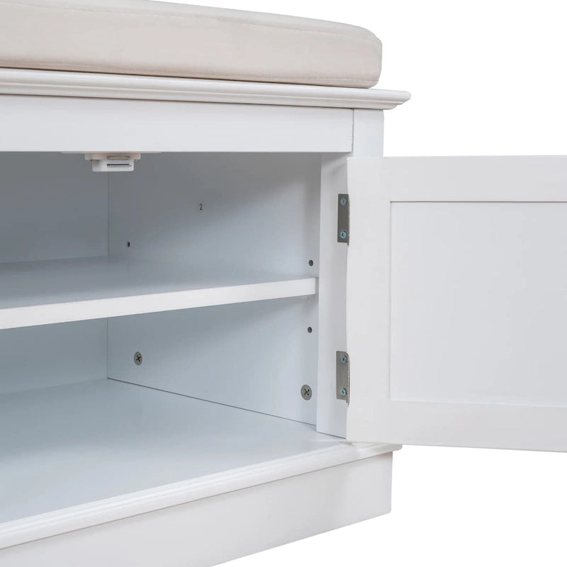 Banc de rangement avec 4 portes et étagères réglables, banc à chaussures avec coussin amovible
