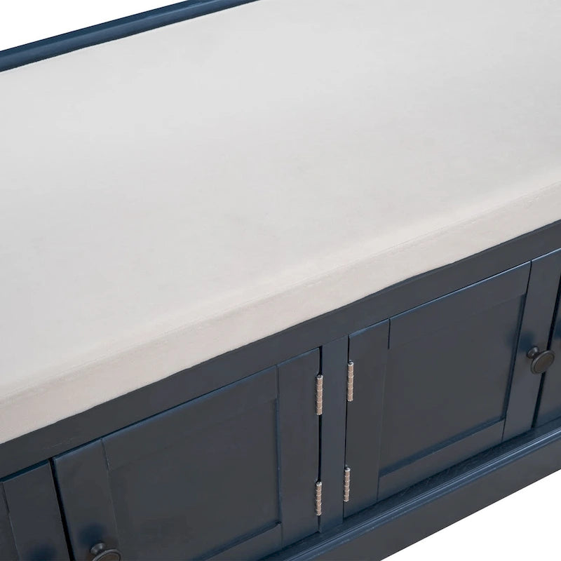 Banc de rangement avec 4 portes et étagères réglables, banc à chaussures avec coussin amovible