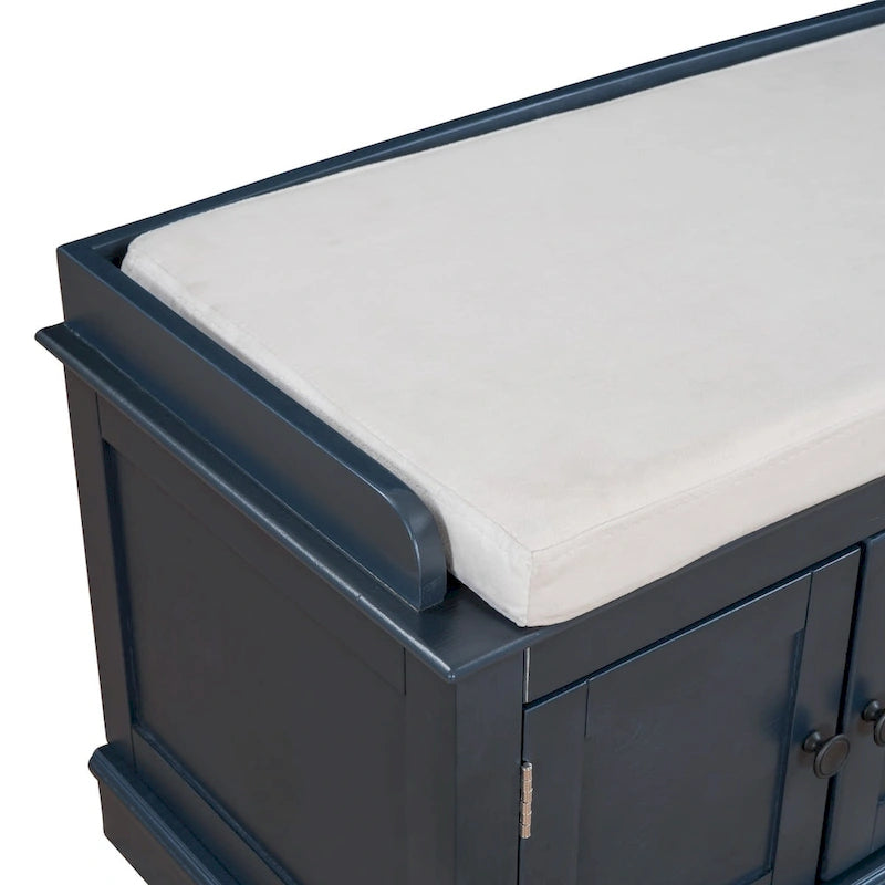 Banc de rangement avec 4 portes et étagères réglables, banc à chaussures avec coussin amovible