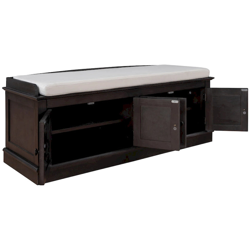 Banc de rangement avec 4 portes et étagères réglables, banc à chaussures avec coussin amovible