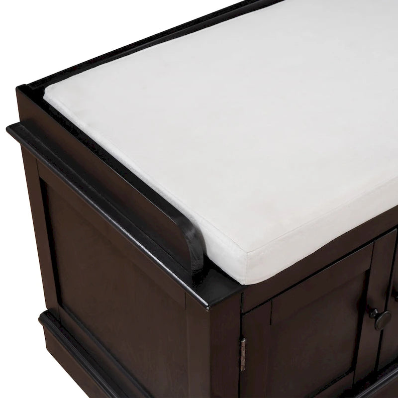Banc de rangement avec 4 portes et étagères réglables, banc à chaussures avec coussin amovible