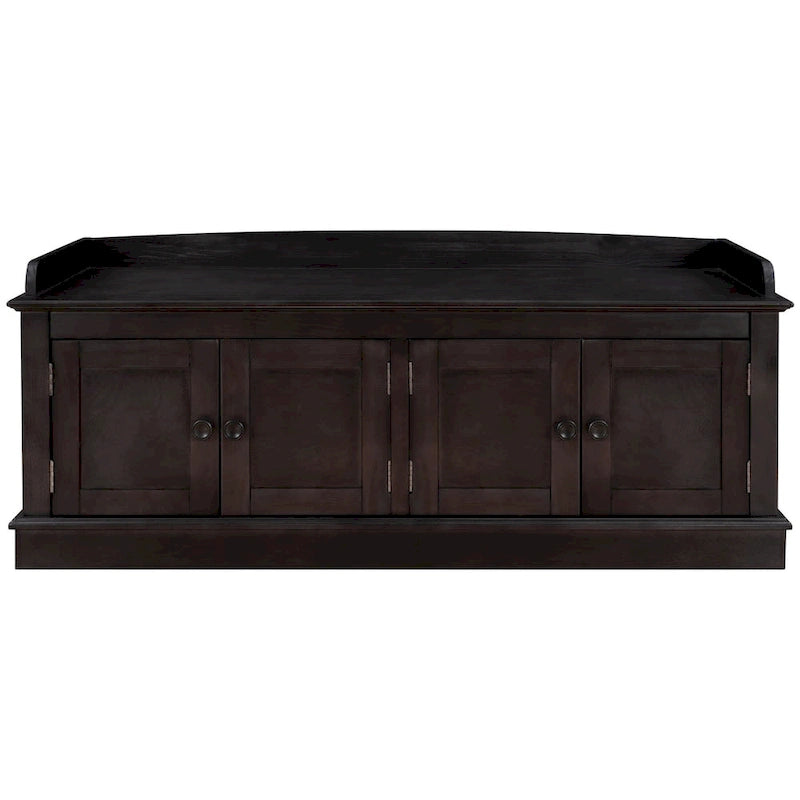 Banc de rangement avec 4 portes et étagères réglables, banc à chaussures avec coussin amovible