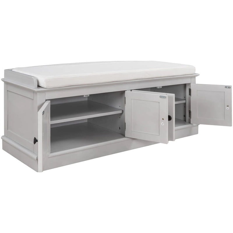 Banc de rangement avec 4 portes et étagères réglables, banc à chaussures avec coussin amovible