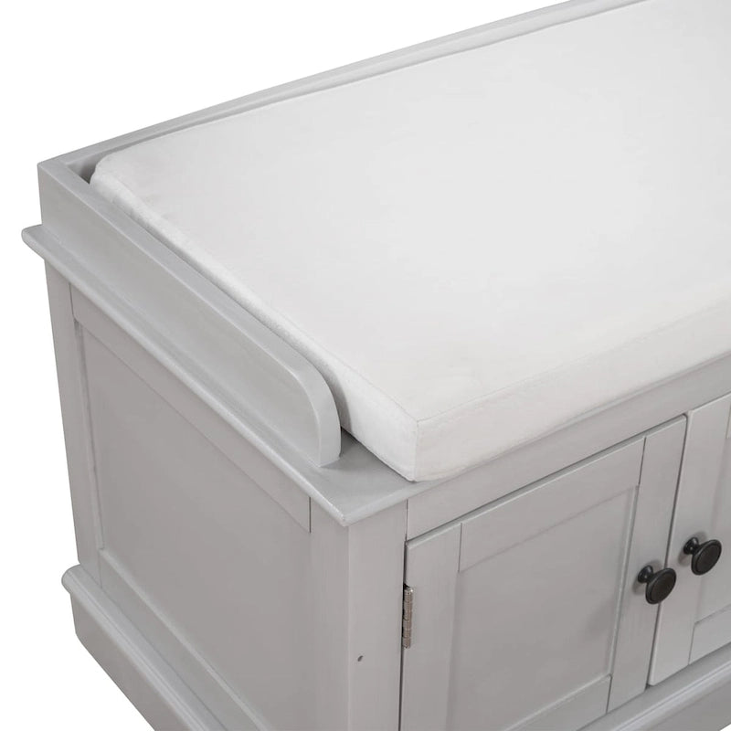 Banc de rangement avec 4 portes et étagères réglables, banc à chaussures avec coussin amovible