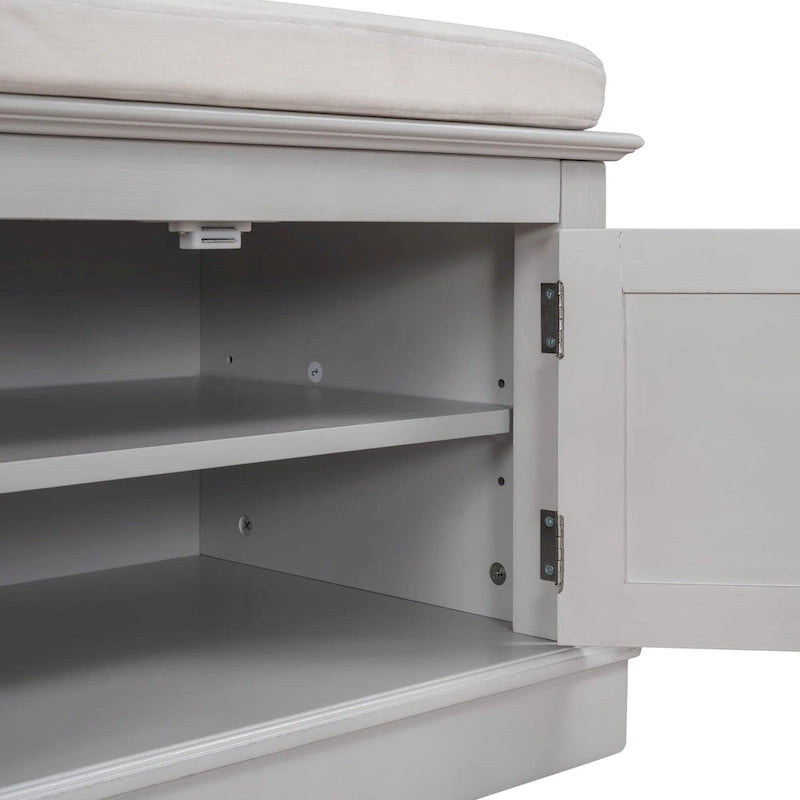 Banc de rangement avec 4 portes et étagères réglables, banc à chaussures avec coussin amovible