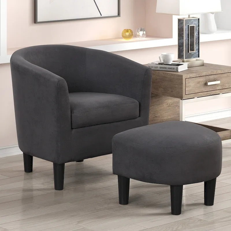 Fauteuil crapaud classique avec revêtement en tissu doux en polyester, repose-pieds inclus