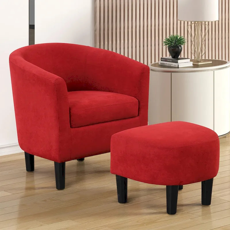 Fauteuil crapaud classique avec revêtement en tissu doux en polyester, repose-pieds inclus