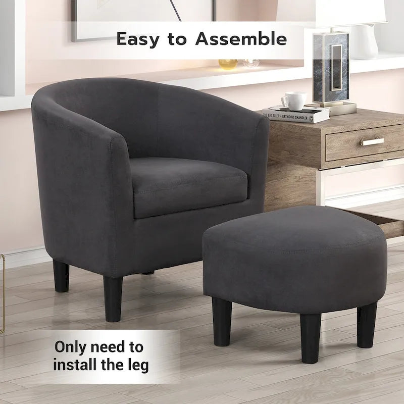 Fauteuil crapaud classique avec revêtement en tissu doux en polyester, repose-pieds inclus