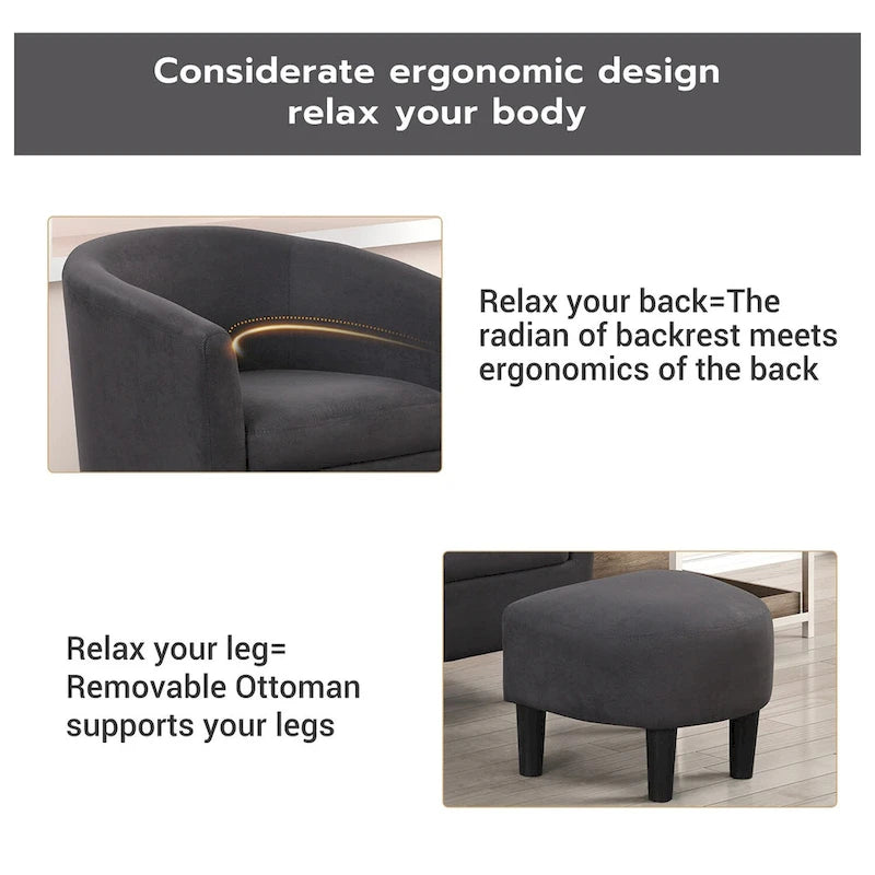 Fauteuil crapaud classique avec revêtement en tissu doux en polyester, repose-pieds inclus