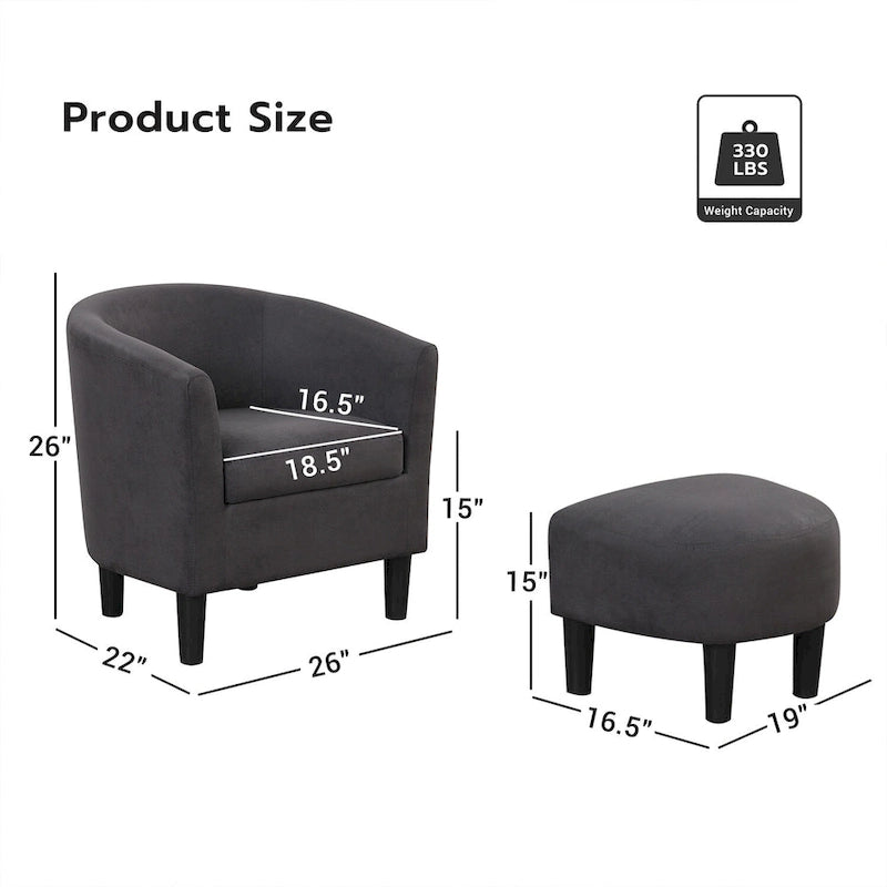 Fauteuil crapaud classique avec revêtement en tissu doux en polyester, repose-pieds inclus