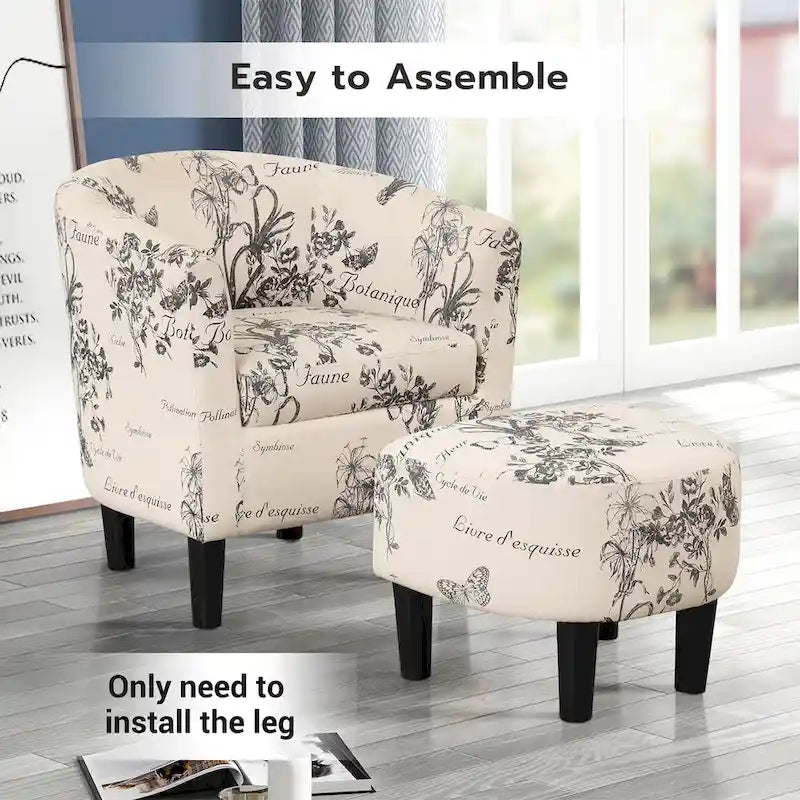 Fauteuil crapaud classique avec revêtement en tissu doux en polyester, repose-pieds inclus