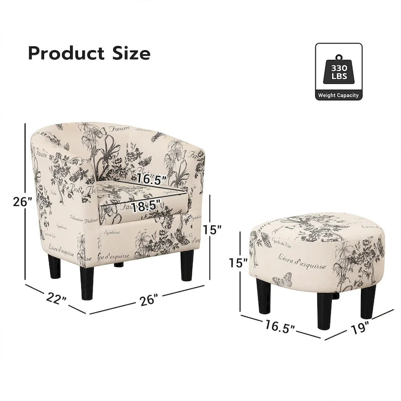 Fauteuil crapaud classique avec revêtement en tissu doux en polyester, repose-pieds inclus