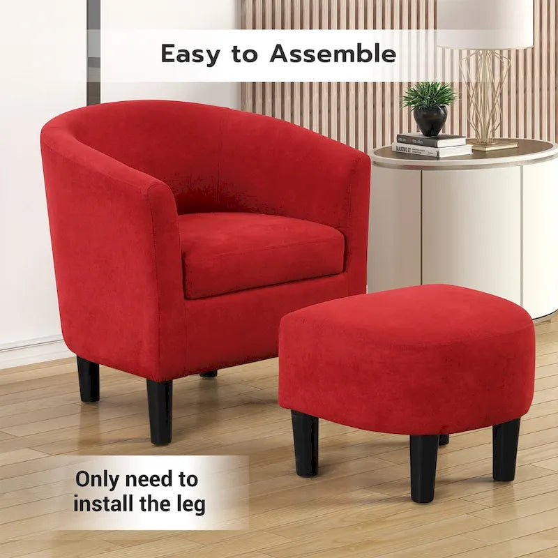 Fauteuil crapaud classique avec revêtement en tissu doux en polyester, repose-pieds inclus