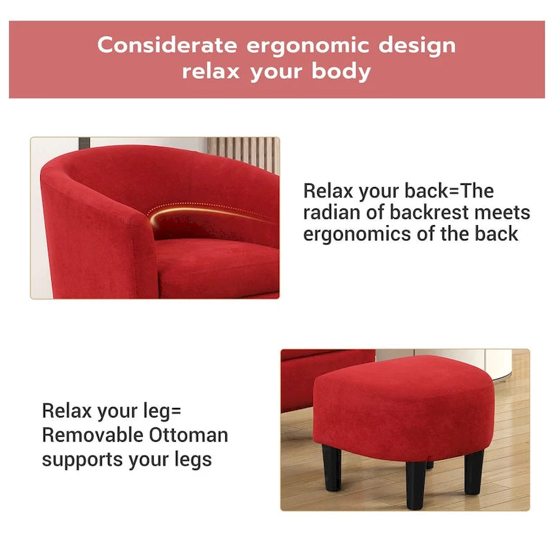 Fauteuil crapaud classique avec revêtement en tissu doux en polyester, repose-pieds inclus
