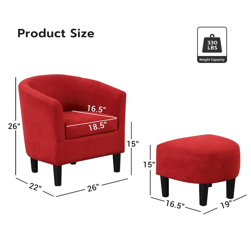 Fauteuil crapaud classique avec revêtement en tissu doux en polyester, repose-pieds inclus