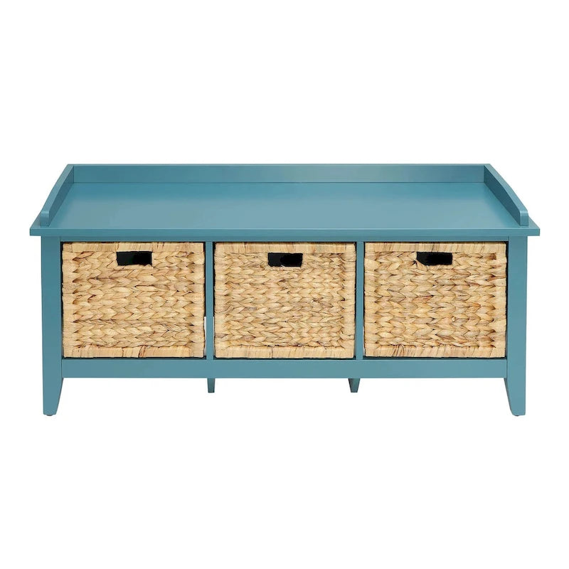 HomeRoots Banc de rangement en bois massif bleu sarcelle 43 po avec tiroirs - 43