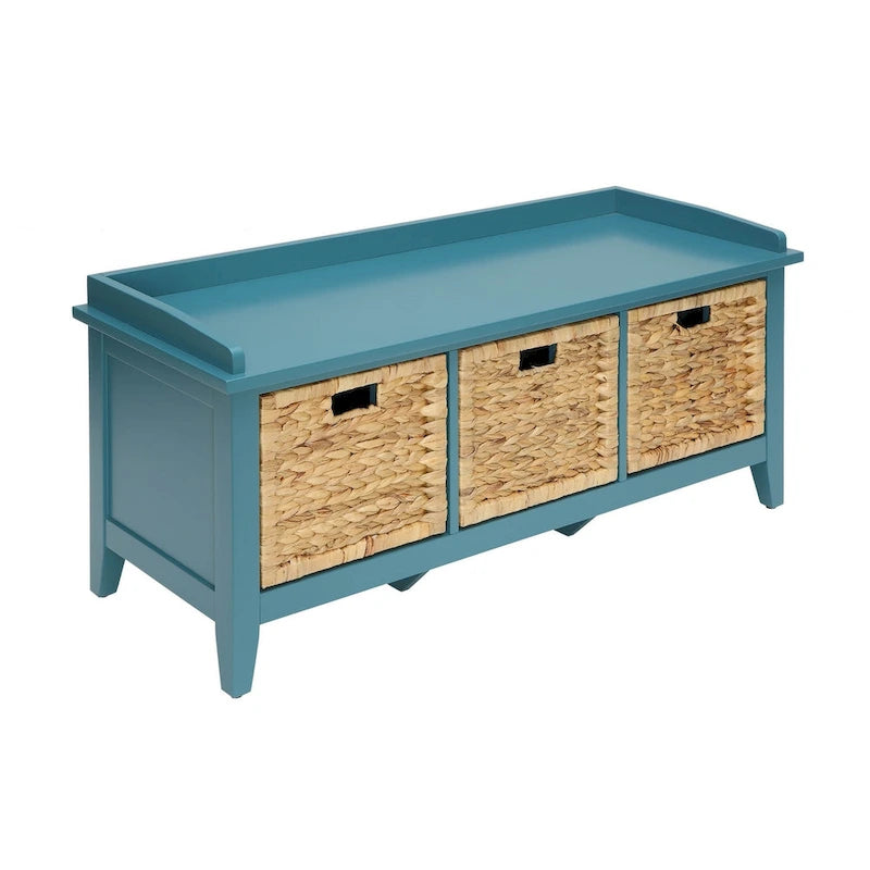 HomeRoots Banc de rangement en bois massif bleu sarcelle 43 po avec tiroirs - 43