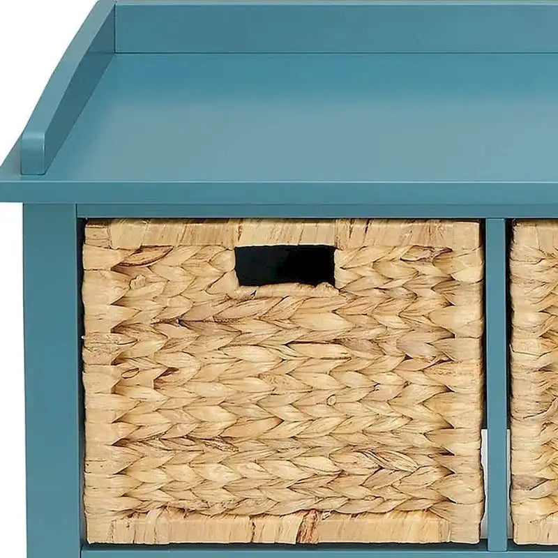 HomeRoots Banc de rangement en bois massif bleu sarcelle 43 po avec tiroirs - 43