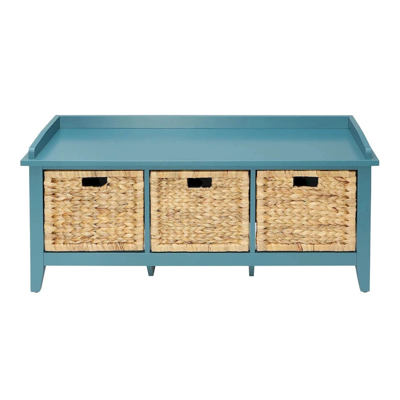 HomeRoots Banc de rangement en bois massif bleu sarcelle 43 po avec tiroirs - 43