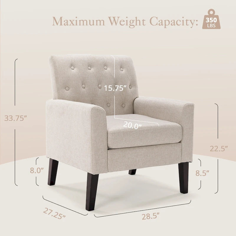 Fauteuil d'appoint en lin LUE BONA, chaise de salon confortable avec accoudoirs, fauteuil capitonné, fauteuils modernes