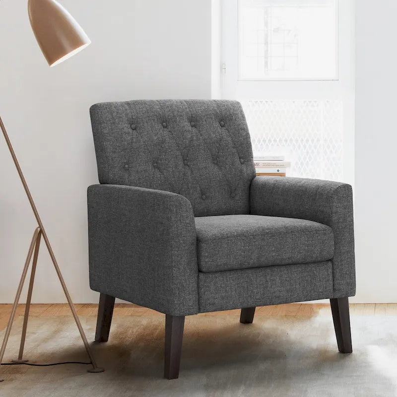 Fauteuil d'appoint en lin LUE BONA, chaise de salon confortable avec accoudoirs, fauteuil capitonné, fauteuils modernes