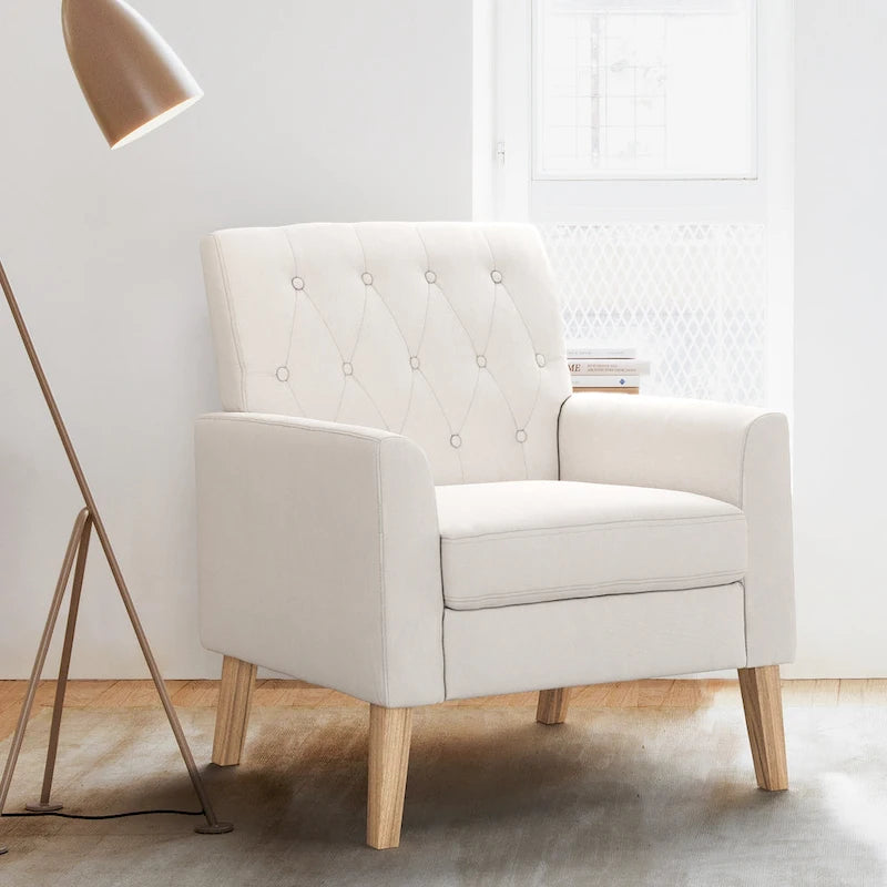 Fauteuil d'appoint en lin LUE BONA, chaise de salon confortable avec accoudoirs, fauteuil capitonné, fauteuils modernes
