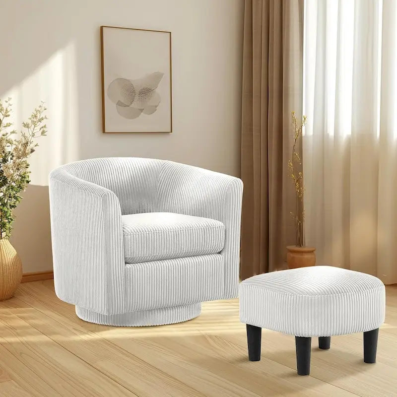 Fauteuil pivotant à 360° avec pouf, fauteuil club rembourré