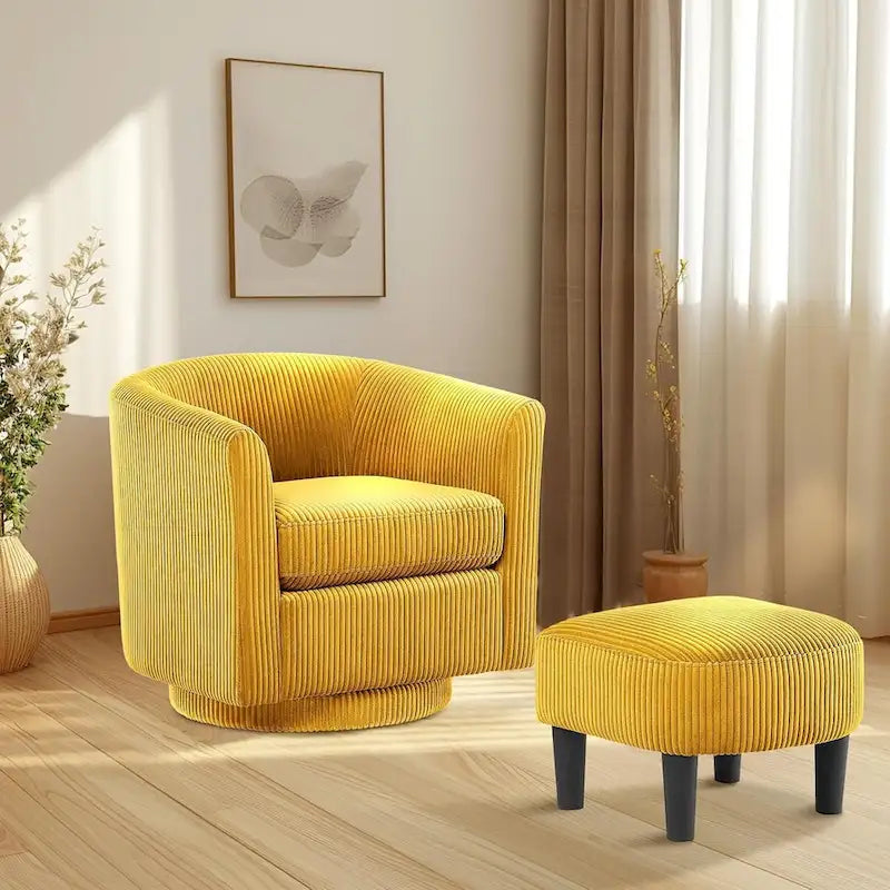 Fauteuil pivotant à 360° avec pouf, fauteuil club rembourré