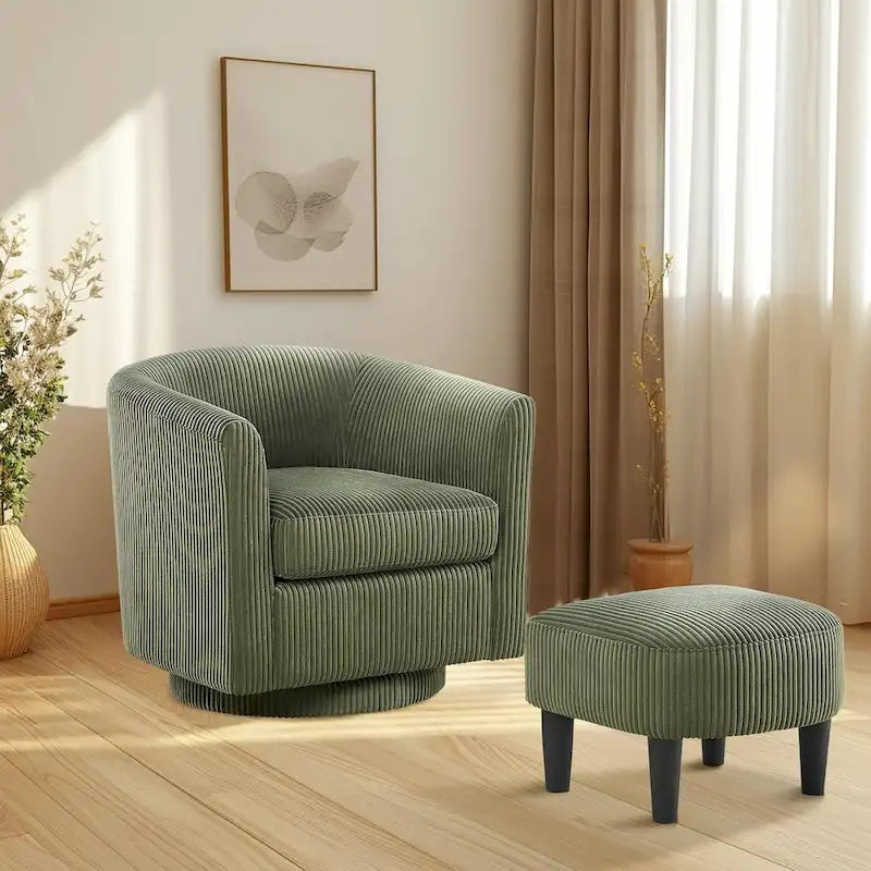Fauteuil pivotant à 360° avec pouf, fauteuil club rembourré