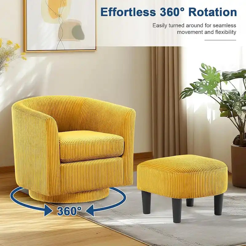 Fauteuil pivotant à 360° avec pouf, fauteuil club rembourré