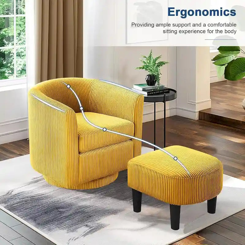 Fauteuil pivotant à 360° avec pouf, fauteuil club rembourré