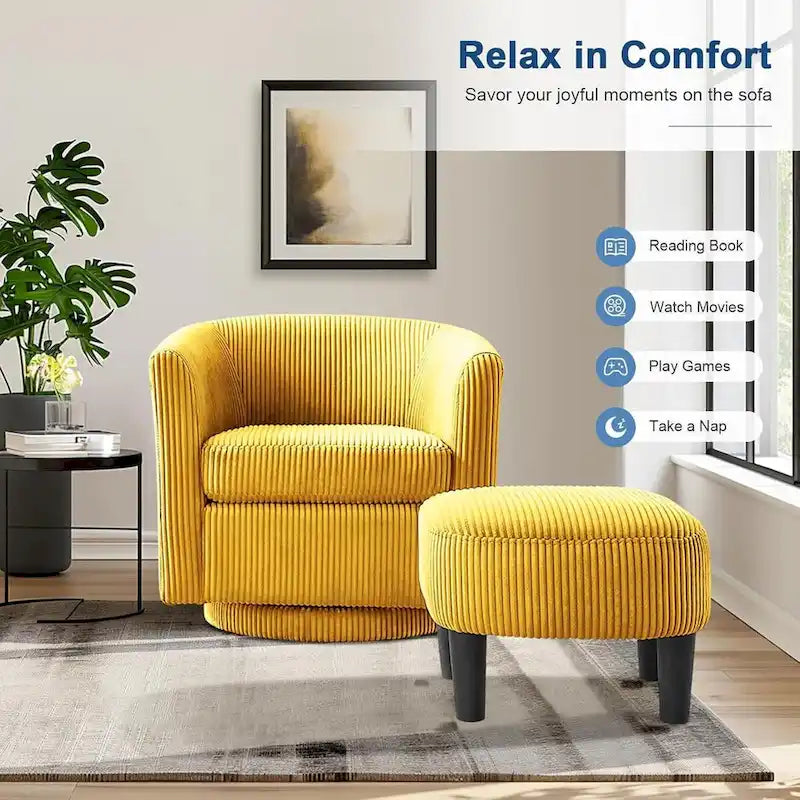 Fauteuil pivotant à 360° avec pouf, fauteuil club rembourré