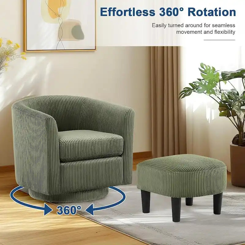 Fauteuil pivotant à 360° avec pouf, fauteuil club rembourré