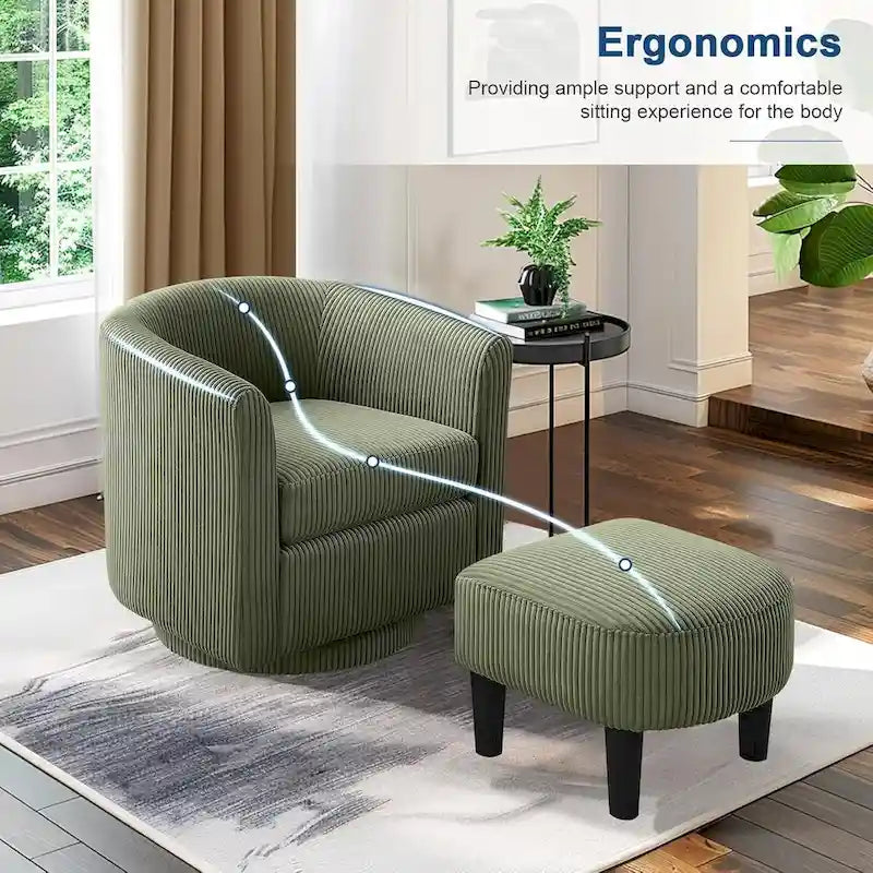 Fauteuil pivotant à 360° avec pouf, fauteuil club rembourré