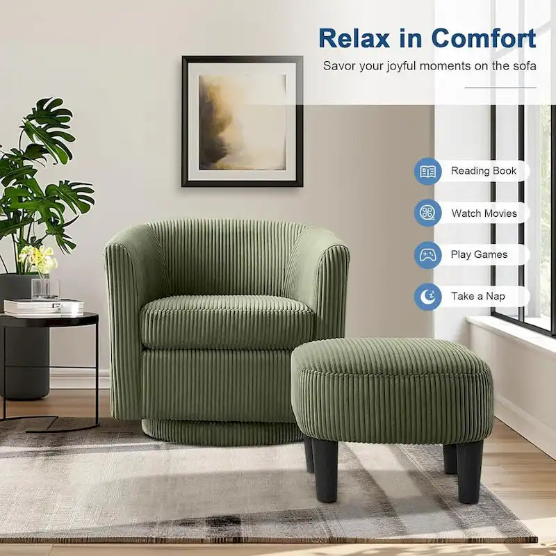 Fauteuil pivotant à 360° avec pouf, fauteuil club rembourré
