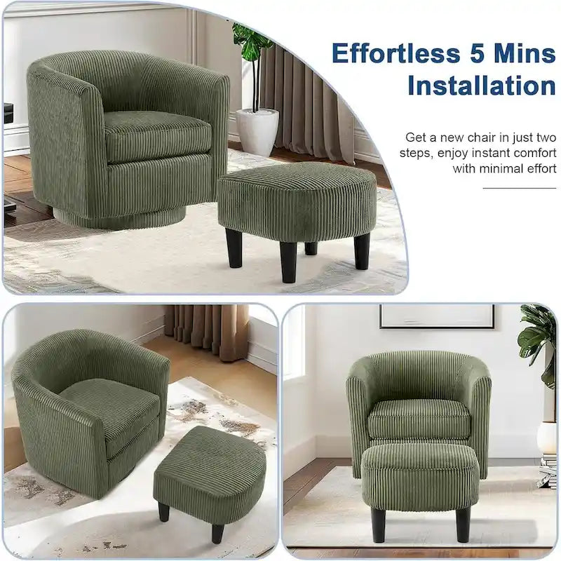 Fauteuil pivotant à 360° avec pouf, fauteuil club rembourré