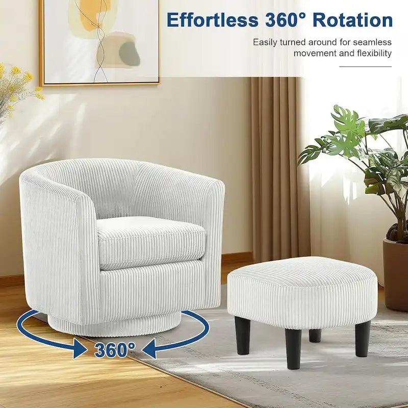 Fauteuil pivotant à 360° avec pouf, fauteuil club rembourré
