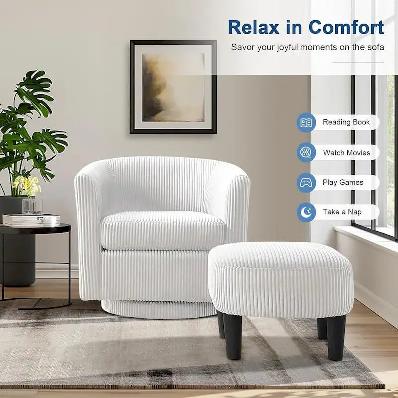 Fauteuil pivotant à 360° avec pouf, fauteuil club rembourré