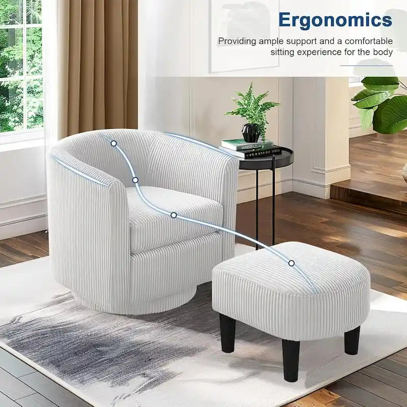 Fauteuil pivotant à 360° avec pouf, fauteuil club rembourré