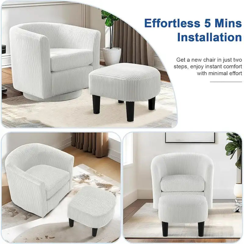 Fauteuil pivotant à 360° avec pouf, fauteuil club rembourré