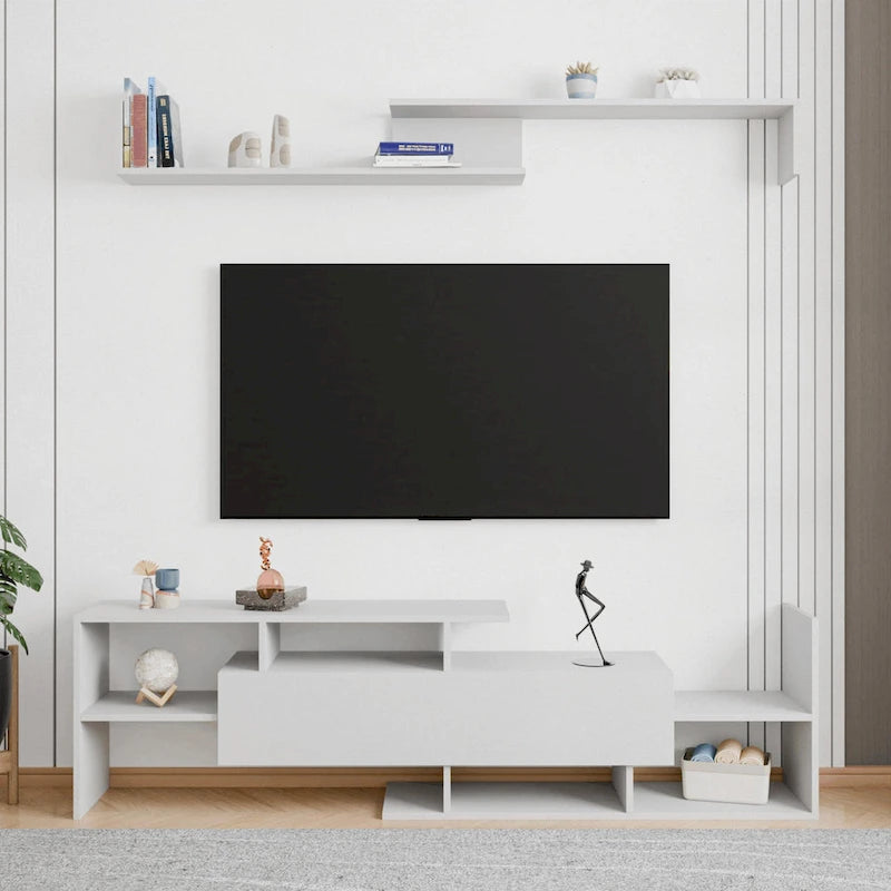 Meuble TV mural flottant Surrey de 60,2 po (2 morceaux) à 1 tiroir et tablettes ouvertes