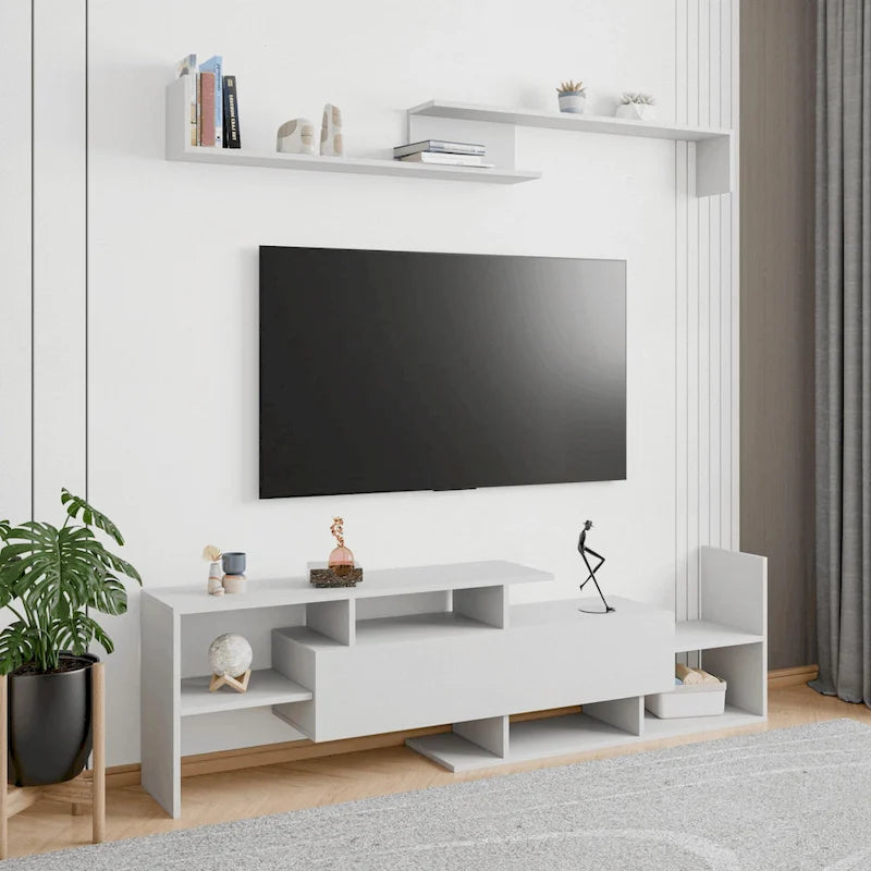 Meuble TV mural flottant Surrey de 60,2 po (2 morceaux) à 1 tiroir et tablettes ouvertes