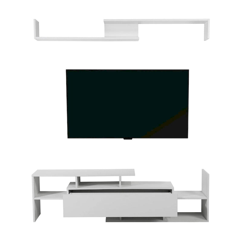 Meuble TV mural flottant Surrey de 60,2 po (2 morceaux) à 1 tiroir et tablettes ouvertes