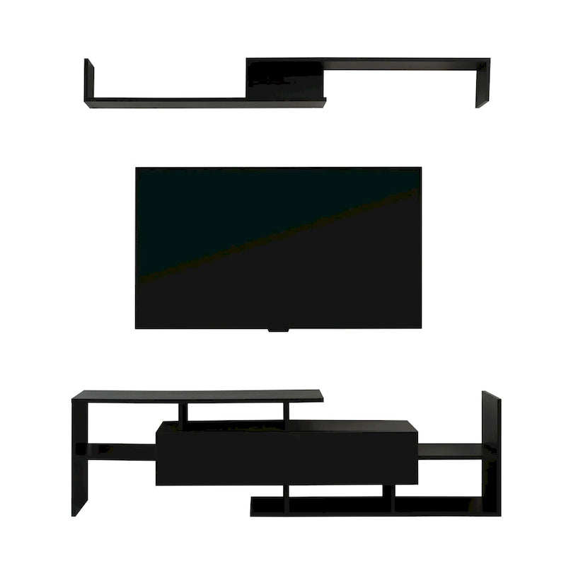 Meuble TV mural flottant Surrey de 60,2 po (2 morceaux) à 1 tiroir et tablettes ouvertes