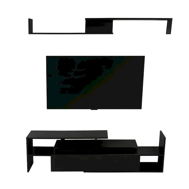 Meuble TV mural flottant Surrey de 60,2 po (2 morceaux) à 1 tiroir et tablettes ouvertes