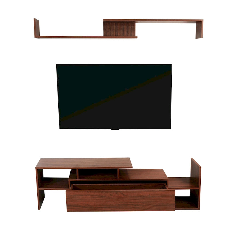 Meuble TV mural flottant Surrey de 60,2 po (2 morceaux) à 1 tiroir et tablettes ouvertes